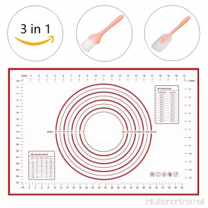 suanua Silicone Baking Mats Large 23.62 x 15.74 Non Skid Pastry-Mat with Measurements Set of Silicone Scraper and Basting Brush(3 in 1) - B078QPFLBQ
